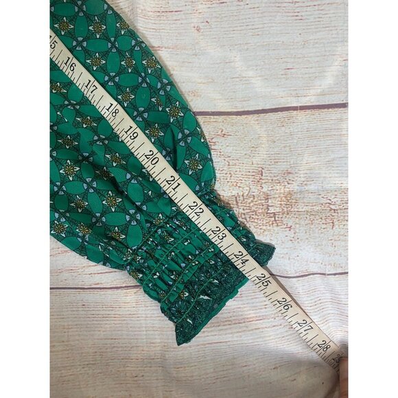 Max Studio Women's Long Sleeve Chiffon Green Smoked Mini Dress - Large - Picture 12 of 15